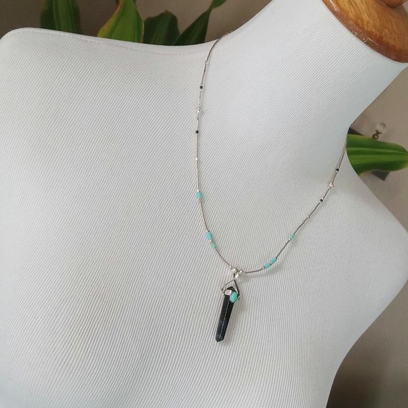 Liquid Sterling Silver Black Obsidian ~ Turquoise Ensemble - Picture 3 of 13